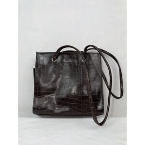 Vintage Croc Embossed Brown Shoulder Bag Faux Leather Y2K Minimalist Purse